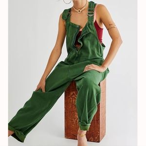 Free People Hunter Denim Overall in Spring Green